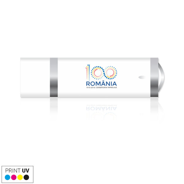 USB Stick plastic 8 GB, alb, personalizare POLICROMIE