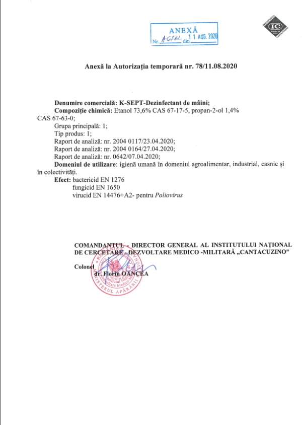 Dezinfectant de maini pe baza de alcool 75%, 750 ml – K-SEPT