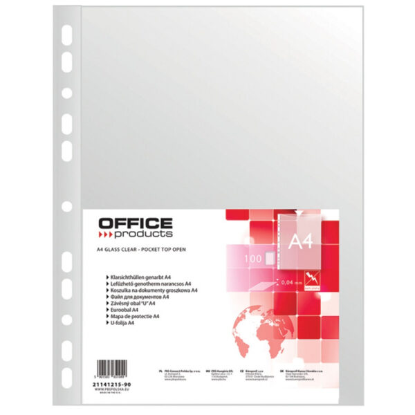 Folie protectie pentru documente A4, 40 microni, 100 folii/set, Office Products – transparenta