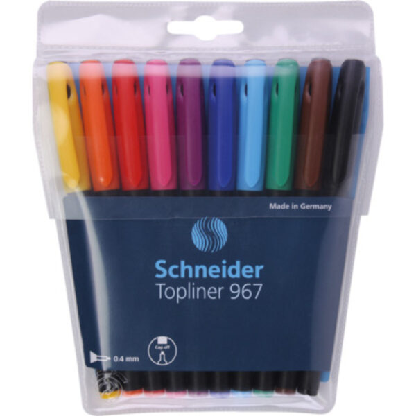 Liner SCHNEIDER  967, varf fetru 0.4mm, 10 culori/set – (N, R, A, V, Vi, Roz, G, P, M, Bleu)