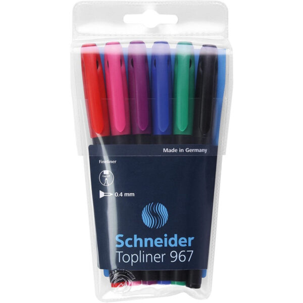 Liner SCHNEIDER  967, varf fetru 0.4mm,  6 culori/set – (N, R, A, V, Vi, Roz)