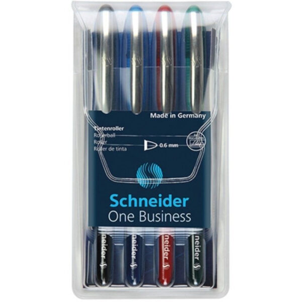 Roller cu cerneala SCHNEIDER One Business, ball point 0.6mm, 4 culori/set – (N,R,A,V)